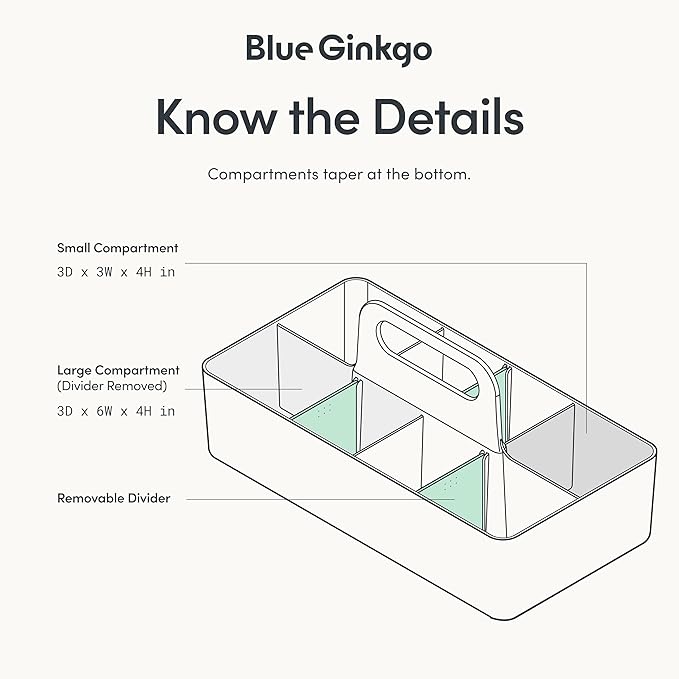 BLUE GINKGO Stackable Organizer Caddy – Korean-Made Portable Tote for Bathroom, Office, Crafts, or School Supplies (Long Rectangle, Gray)