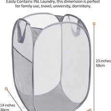 Durable Collapsible Laundry Baskets - Reinforced Mesh Pop Up Laundry Hamper with Pocket, Foldable Dirty Clothes Hamper with Carry Handles for Laundry, Bathroom, Kids Room, Dorm or Travel Pink+Grey