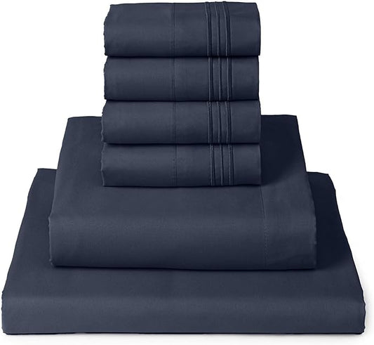 Mellanni King Sheet Set - 6-Piece Iconic Collection Bedding, (Including 4 Pillowcases), 16-Inch Deep Pocket, Easy Care, Extra Soft, Cooling Sheets, Brushed Microfiber - Navy Blue