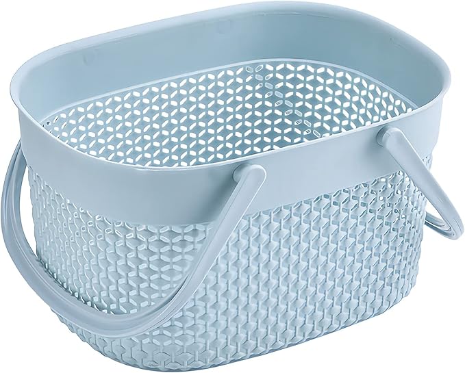 rejomiik 2 Pack Plastic Shower Caddy Basket, Portable Organizer Storage Tote with Handles Toiletry Bag Bin Box for Bathroom, College Dorm Room Essentials, Kitchen, Camp, Gym, Blue