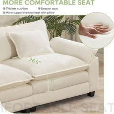 Modular Sectional Sofa, Comfy Cloud Couch Sectional Sofa, Chenille Sofa Sleeper Deep Seat Sofa with Throw Pillows for Living Room (Beige White, 53