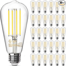 TJOY 30 Pack E26 Base Vintage LED Edison Light Bulbs, 60W Equivalent Dimmable, 4000K Natural White, 8W ST58 LED Filament Bulbs, 800Lumens, CRI80+, Antique Glass Style for Home, Bedroom, Farmhouse