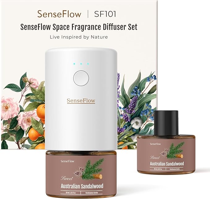 SF101 Pro Waterless Ultrasonic Essential Oil Diffuser–100% Plant-Based,120-Day Natural Air Freshener & Aromatherapy Diffuser for Home,Hotel,Studio-Australian Sandalwood