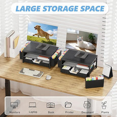 OPNICE Desk Organizer and Accessories, 2-Tier Computer Monitor Stand Riser with Drawer and 2 Pen Holders, Laptop Stand, Office Desk Accessories for Office Supplies, Black – Hot Seller