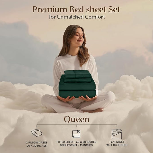 Utopia Bedding Queen Bed Sheets Set - 4 Piece Bedding - Brushed Microfiber - Shrinkage and Fade Resistant - Easy Care (Emerald Green)