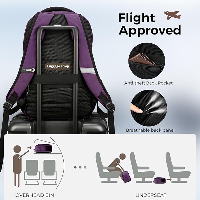 Swissdigital Design Business Laptop Backpack, College Laptops Backpack with USB Charging Port for Men and Women Fits 16 Inch Notebook, Purple | SD1670-51