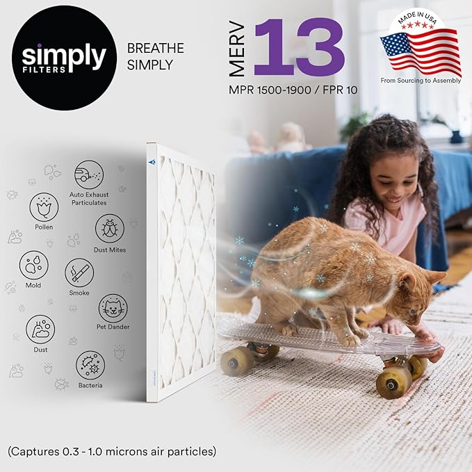 Simply 16x18x1 Air Filter, Merv 8, 6 Pack, For Home AC Furnace & HVAC (Actual Size: 15.75"x17.75"x0.75") DUST, Pet, & Allergy Control