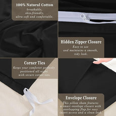 100-Percent Cotton Duvet Cover Set, Hidden Zipper Closure, Ultra Soft, Easy Care and Durable, Simple Bedding Style, Queen, Black (Comforter Not Included)