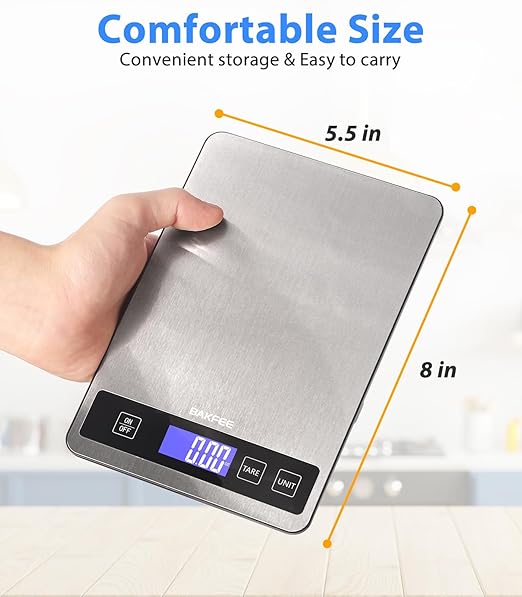 Food Scale - 15kg/33lb Rechargeable Digital Kitchen Scale with Full-View LCD Display, Grams and Ounces, Type-C or Batteries (Not Inc.), Easy Clean Stainless Steel, for Baking, Cooking, Black