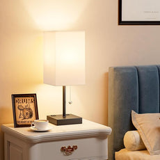 White Medium Table Lamp with USB Ports - 3 Color Temperature Bedside Lamp for Bedroom, Pull Chain Control, USB A and C Ports, 2 AC Outlets, Bulb Included