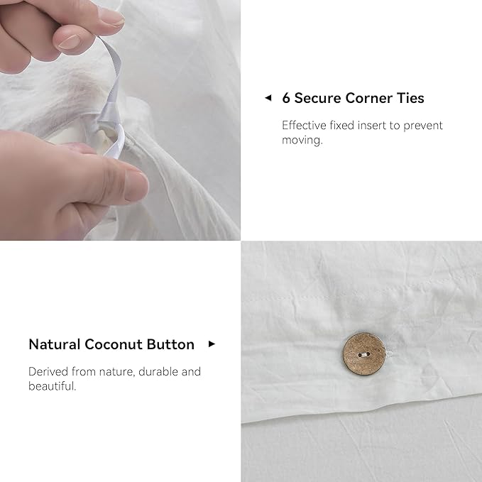 JELLYMONI Cotton Duvet Cover Super Queen Size - Bright White Comforter Cover with Button 100% Washed Cotton 3PCS Breathable Soft Solid Bedding Set Duvet Cover 98×90in & 2 Pillowcases (NO Comforter)