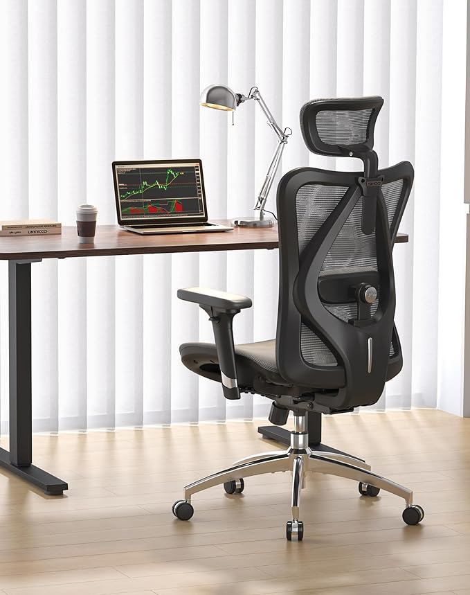 SIHOO M57 Ergonomic Mesh Office Chair, High Back Home Desk Chair with 3D Armrests, Lumbar Support and Adjustable Headrest, Comfortable Computer Chair, Big & Tall Office Chair Hold 330 LBS-Grey