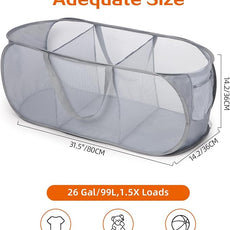 Durable Collapsible Foldable Pop Up Laundry Hamper, Sturdy 3 Compartments, Handy Pocket & Easy to Sort Clothes Hampers for Dorm, Kids Room, Travel - Grey