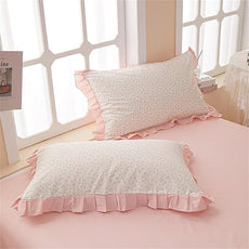 MKXI Full Size Small Floral Ruffle Comforter Set - 3 Piece Countryside Floral Comforter with Pillow Shams, Reversible White Pink Princess Bedroom Collection, Soft Aesthetic Bedding Set for Teen Girls