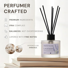 Soul & Scents Reed Diffuser Set – Lavender | 7.43 oz Refillable Scented Oil with 6 Fiber Sticks | Long-Lasting Home Fragrance & Air Freshener for Bedroom, Bathroom, Office | Gift & Décor Piece