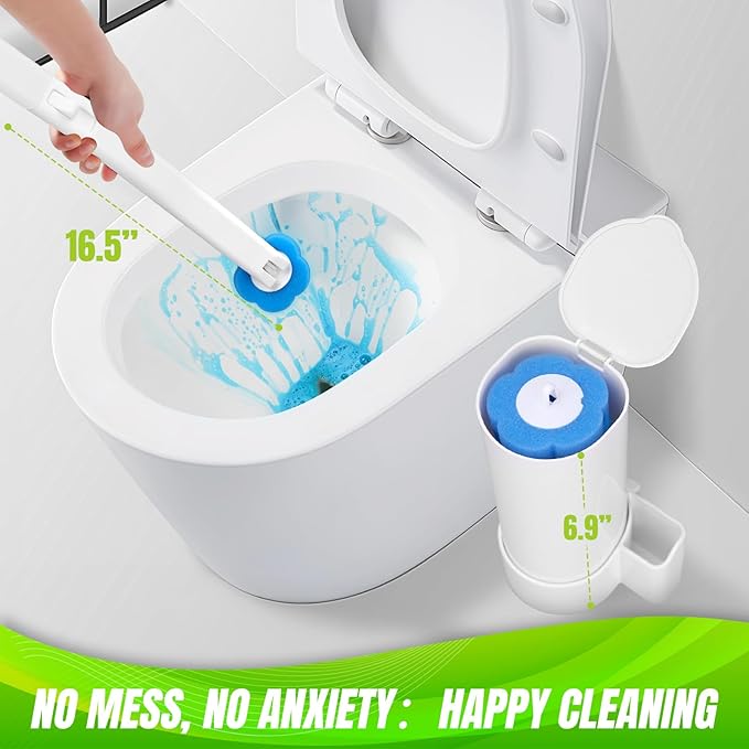 KOKL Disposable Toilet Brush, Toilte Wand Kit, Toilet Bowl Cleaner Brush with 48 Wand Refills, Toilet Cleaning Supplies, Toilet Brush and Storage Caddy, Toilet Cleaning System for Bathroom Maintenance