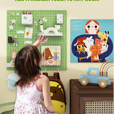 Metal Pegboard Combination Kit — 4 Carbon Steel Pegboards with 26 Accessories, Pegboard Wall Organizer for Home, Office, Study Room, Kitchen, Garage & Craft Room — 24″ × 24″ Green Peg Board