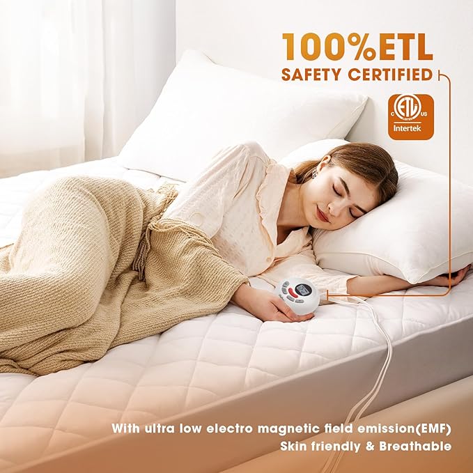 Heated Mattress Pad Full Size,Electric Mattress Pad with Preheat Functions,Bed Warmer with 12 Heat Settings Controller & 1-12 Hours Auto Shut Off,Machine Washable (54"x75",White)