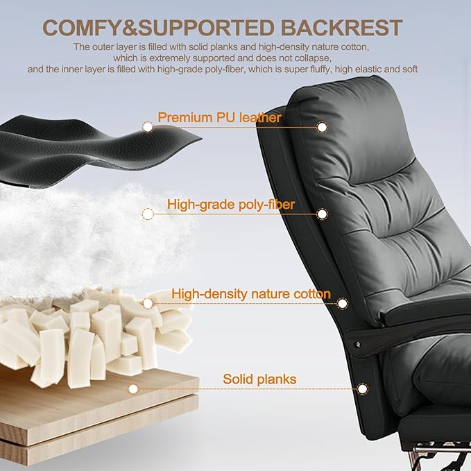 Office Chair with Soft Cushion High Back Gaming Chair Executive Desk Chair with Leg Rest Ergonomic Leather Computer Chair for Home Office