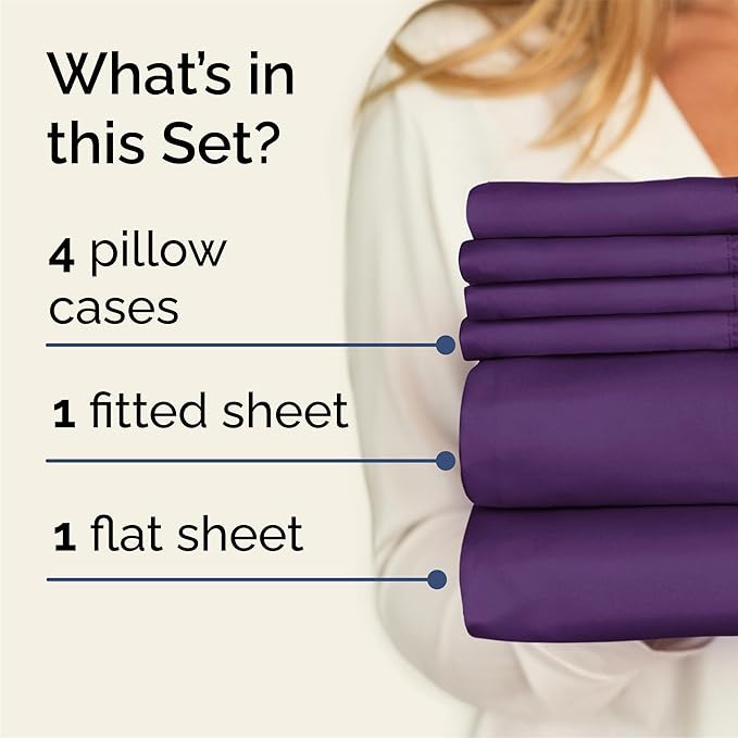 Queen 6 Piece Sheet Set - Cooling & Breathable Bed Sheets - Hotel Luxury Bed Sheets for Women, Men, Kids & Teens - Comfy Bedding w/Deep Pockets & Easy Fit - Soft & Wrinkle Free - Queen Purple Sheets