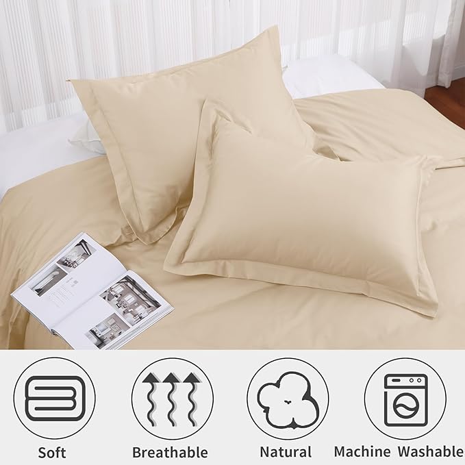 Full Duvet Cover Set 100% Egyptian Cotton, 3Pcs Bedding Set- 1 Duvet Cover(No Insert) with 2 PillowShams, 400 Thread Count Super Soft Comforter Cover with Corner Ties(Full 80x90 Inches, Beige)