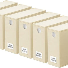 SpaceAid 6 Pack Bed Sheet Organizers and Storage, Foldable Sheet Organizer with Window for Linen Closet, Set Folder Keeper for Queen & King Size Bedding Storage (Beige)