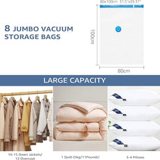 BoxLegend Vacuum Storage Bags with Large Size Hand Pump 8 Jumbo 31.5’’x39.37’' Thickened Vacuum Seal Bags for Clothing Space Saving Vacuum Pack Storage Bags for Pillow Comforters Bedding