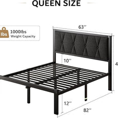 iPormis Queen Metal Bed Frame, Linen Button Tufted Headboard Platform Bed, Heavy Duty Slats Support, 12