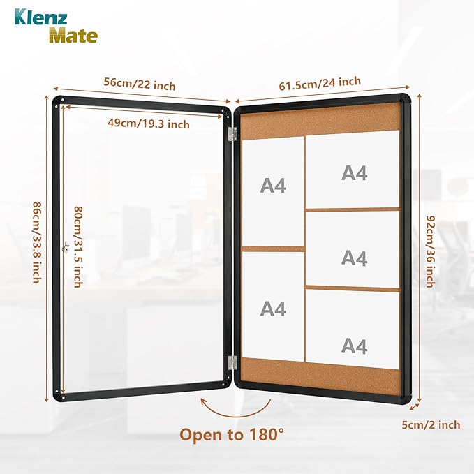 36"x24" Enclosed Cork Bulletin Board Tamper-Proof Dispaly Case,Brown Fabric&Black Aluminium Frame,Shatter Resistant Lockable Bulletin Board with Clear Acrylic Door for School,Office,Community,Hospital