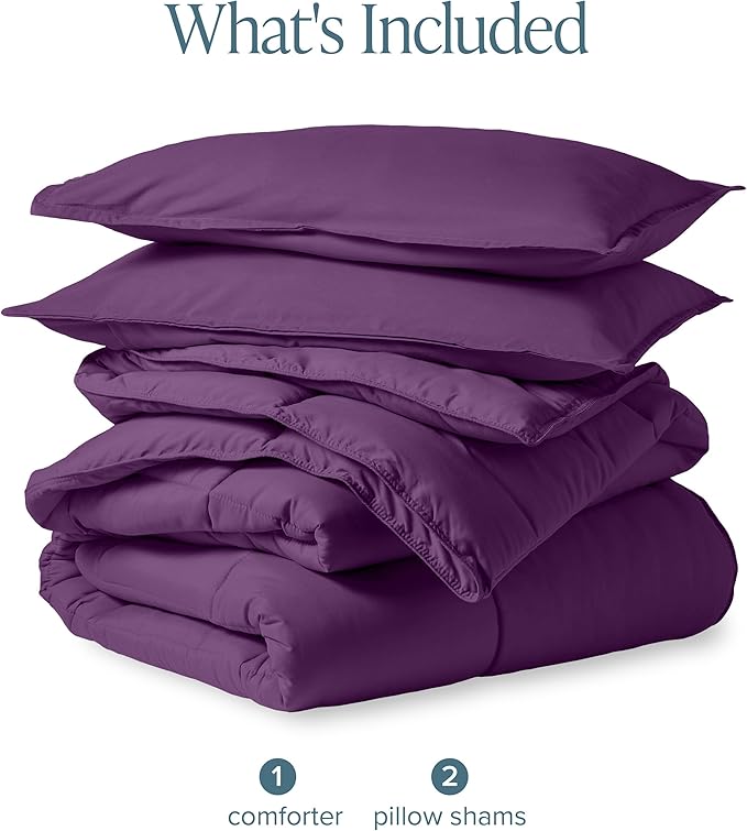 Bare Home Comforter Set - Oversized Queen Size - Ultra-Soft - Goose Down Alternative - Premium 1800 Series - All Season Warmth (Oversized Queen, Plum)