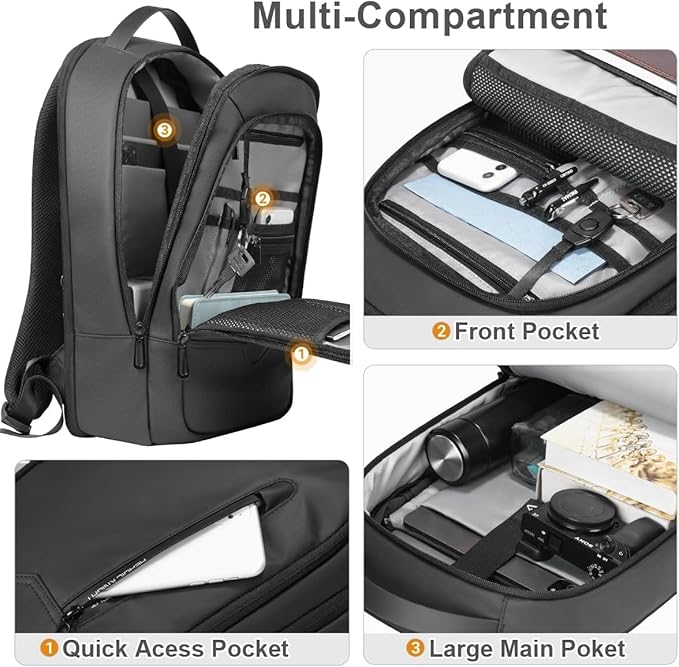 hk Laptop Backpack for Men Expandable Smart Business Backpack with USB Charging Port Water Resistant Anti-theft Lightweight 15.6 Inch Computer Laptop Bag for Office College Commute Travel Work-Black