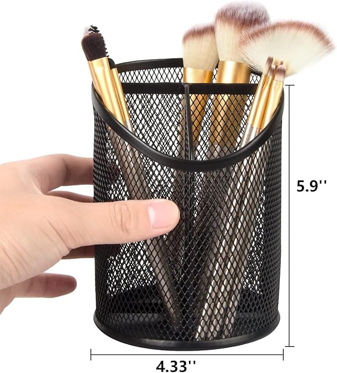 2 Pack Mesh Pencil Holder Pen Cup for Desk Round Black Pen Holder Desktop Pen Organizer 3 Compartments Pencil Organizer Desk Organizer for Office Home School