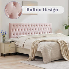 Kingfun Headboards in Modern Button Design, Premium Velvet Fabric Upholstered Tufted Bed Headboard, Adjustable Solid Wood Head Board (Pink, Twin)