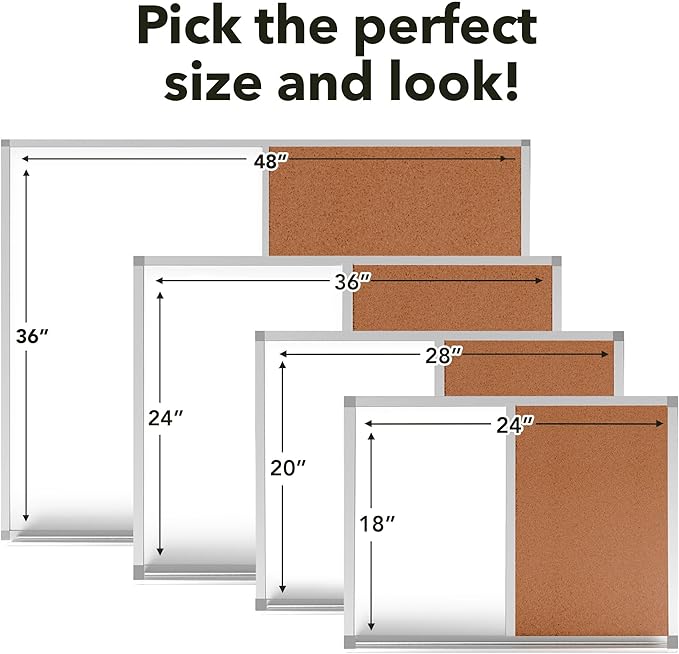 Vision Board 2025: Dry Erase Cork Board Combo Set - 20" x 28" Magnetic White Board and Cork Bulletin Combination Board, Use as Message Board, Memo Board - w/Markers, Eraser, Magnets, Push Pins