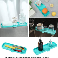 Silicone Bathroom Soap Dishes with Drain Spout-Bathroom and Kitchen Sink Organizer,Sponge Holder,Dish Soap Tray,Perfect for Dispenser,Scrubber,Bottle,Cup on Sink or Counter-Mint 12