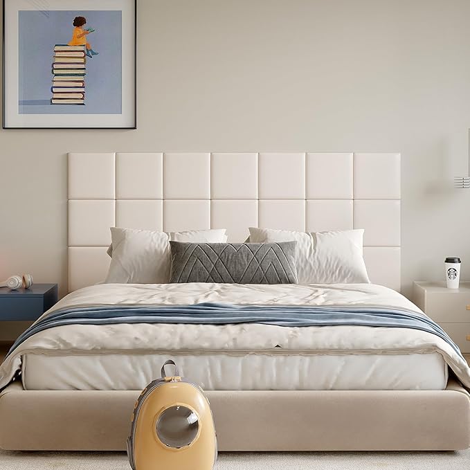 Yutianli 3D Anti-Collision Wall Padding for Kids Peel and Stick Headboard Wall Panels Pack of 10 Sized 11.8"x 11.8" White Self-Adhesive Panels for Playroom Bedroom Upholstered Wall
