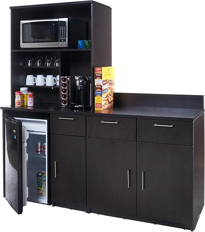 BREAKtime Commercial Grade Coffee Kitchen Break Room Furniture, Each Modular Cabinet is Assembled, Model 2130 3 Piece Color Espresso fits 72 inch Wall Space