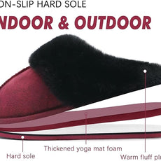 KuaiLu Womens Fluff Dual Memory Foam Slippers Ladies Cozy Arch Support Warm Scuff Slippers Slip on Comfy Winter House Shoes with Non-Slip Indoor Outdoor Hard Sole