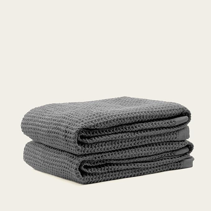 Italic Sedona Waffle Bath Sheets, 410 GSM 100% Cotton, Set of 2, Oversized Towels, Ultra Soft & Absorbent, Lightweight Spa Towels (Charcoal)
