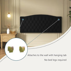 Velvet Upholstered Headboard Queen/Full Size Latest Model Wall Mount, Bed Frame Mount, Featuring High-Density Sponge Padding, Luxury Texture Easy Assembly Comfort and Style-Black