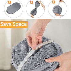 Durable Collapsible Laundry Baskets - Reinforced Mesh Pop Up Laundry Hamper with Pocket, Foldable Dirty Clothes Hamper with Carry Handles for Laundry, Bathroom, Kids Room, Dorm or Travel Pink+Grey