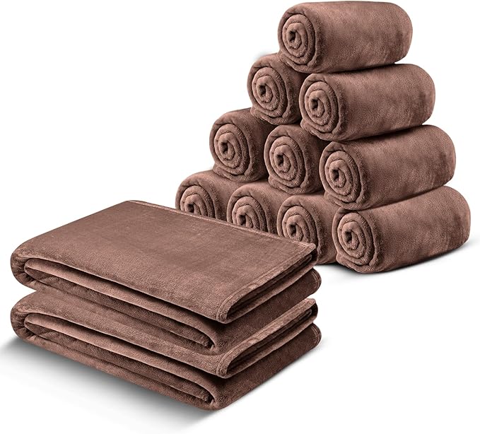 IR Imperial Rooms Fleece Blanket 12 Pack Twin Size 60 x 80 Inches - Super Soft Fluffy Throw Blanket for Sofa and Bed - Warm and Cozy Lightweight 400 GSM Microfiber Bed Throws Blankets (Twin, Coffee)