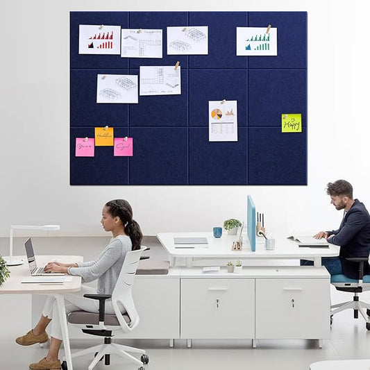 Large Cork Board 48" x 36" - Blue Bulletin Board for Walls - 12 Pack Felt Wall Tiles with 60 Pcs Safe Removable Adhesive Tabs & 40 Pcs Pushpins - for Office, School & Dart Wall Protector - Navy Blue