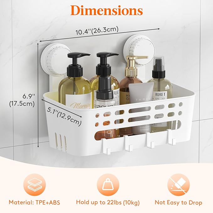 Lifewit Shower Caddy Suction Cup, 10.4inch Removable Shower Shelves for Inside Shower, NO-Drilling Bathroom Organizers and Storage Rack for Shampoo Strong Vacuum Suction, 1 Pack