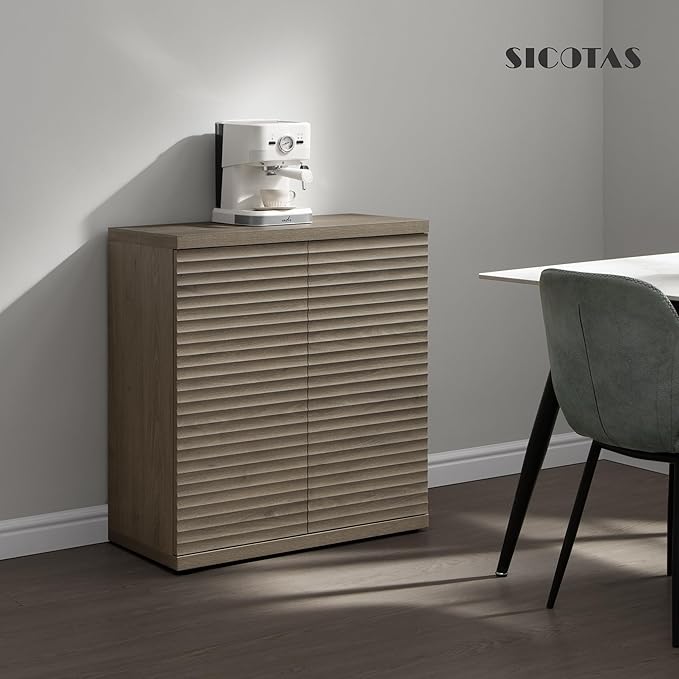 SICOTAS Buffet Cabinet with Storage Accent Sideboard Modern Credenza with Doors & Shelves Fluted Media Console Mid Century Coffee Bar Table for Living Room Kitchen Dining Room Hallway (1PCS)