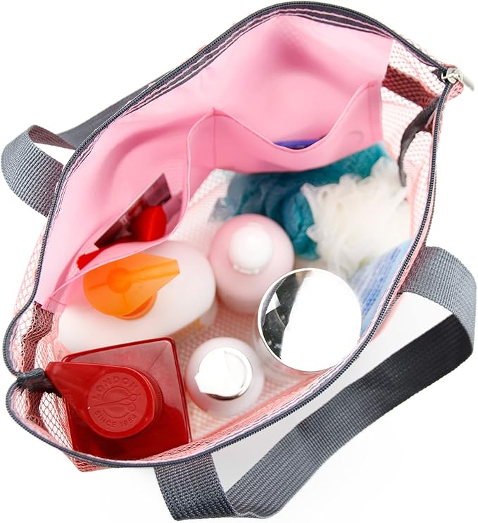 Mesh Shower Caddy Bag Portable Hanging Toiletry and Bath Organizer with Zipper for Travel, Gym, Camping, College Dorms, Beach