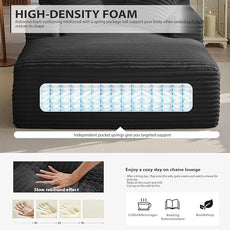 50 Inches Chaise Lounge Indoor, Oversized Chaise Lounge Chair with 3 Throw Pillows and Armrests, Corduroy Upholstered Plush Sofa Bed Lazy Chair Bed Sleeper Chair for Living Room Apartment (Black)