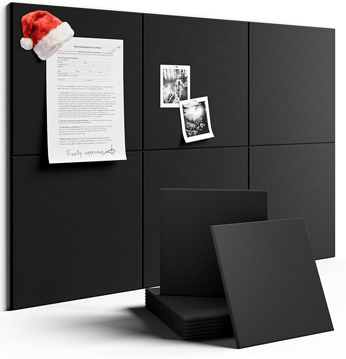 Large Felt Bulletin Board 36" x 24" Cork Board Alternative-6 Pack with 40 Safe Removable Adhesive Tabs, Cork Boards for Walls Cork Board for Home Office Classroom Pin Board - Black