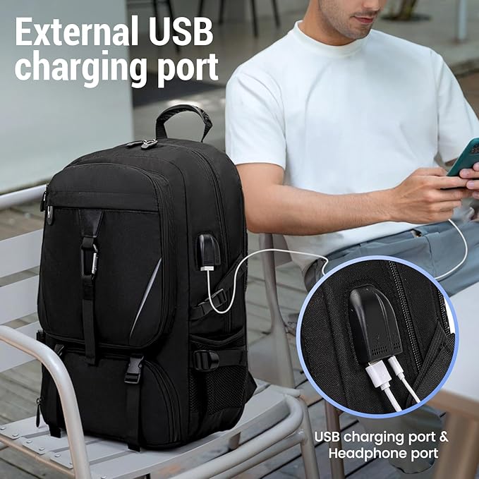 Men's Women's with Usb Port 50l Travel Backpack, Large Carry-On Backpacks，Expandable Oversized Laptop Bag Works