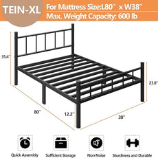 zizin Twin-XL Size Metal Bed Frame with Headboard & Footboard 14 Inch Metal Platform Mattress Foundation Support with Steel Slat, Under Bed Storage, No Box Spring Needed